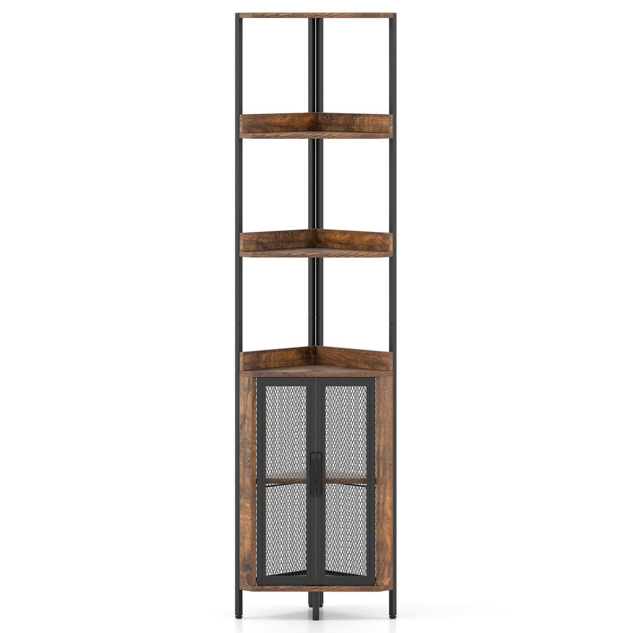 6-Tier Corner Bookshelf with Storage Cabinet 67 Inch Industrial Bookcase